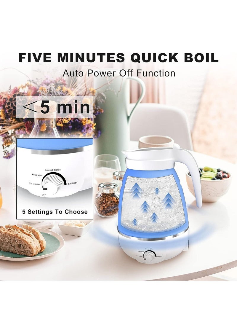 Generic - Foldable Electric Kettle, Travel Kettle with 2 Foldable Cup Set, Portable Boiler with Multiple Settings, Collapsible Heater for Water/Milk/Coffee/Tea (Blue) - Image 1