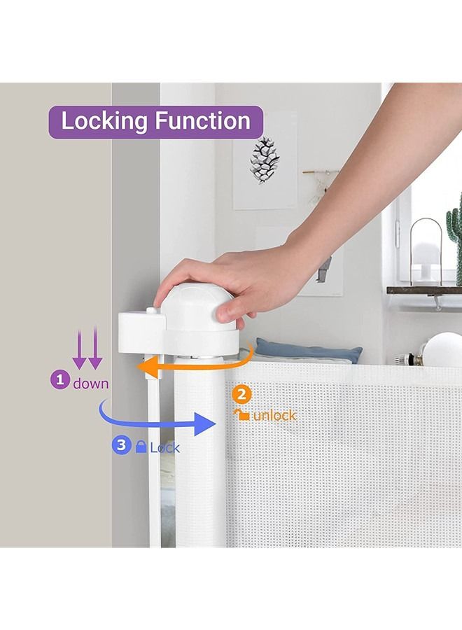 Beauenty Retractable Baby Gate, Beauenty Mesh Safety Gate for Babies and Pets, Extra Wide Safety Baby Gate 34" Tall, Extends to 59" Wide（Need to punch）, Pet Dog Gate for Stairs, Indoor/Outdoor (White) - Image 3
