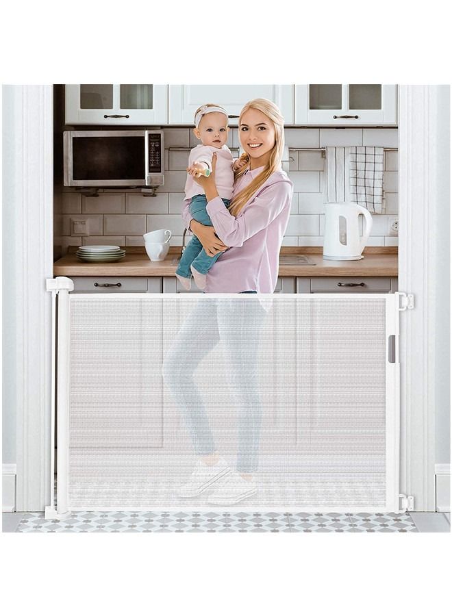 Beauenty Retractable Baby Gate, Beauenty Mesh Safety Gate for Babies and Pets, Extra Wide Safety Baby Gate 34" Tall, Extends to 59" Wide（Need to punch）, Pet Dog Gate for Stairs, Indoor/Outdoor (White) - Image 1