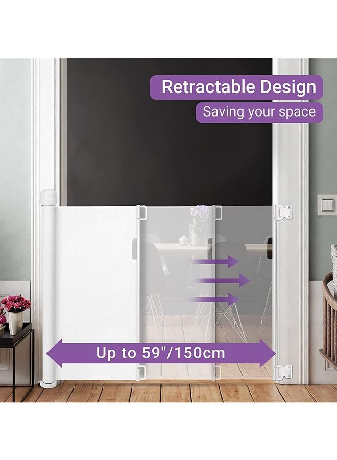 Beauenty Retractable Baby Gate, Beauenty Mesh Safety Gate for Babies and Pets, Extra Wide Safety Baby Gate 34" Tall, Extends to 59" Wide（Need to punch）, Pet Dog Gate for Stairs, Indoor/Outdoor (White) - Image 2