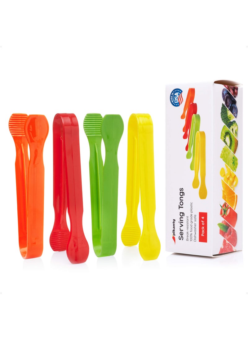 Pikanty Pikanty  7 Serving Tongs Heavy Duty Reusable Kitchen and BBQ Multicolor Serving Tong for partys Caterings Events Buffet Weddings And every Day use Pack of 4  Made in USA 