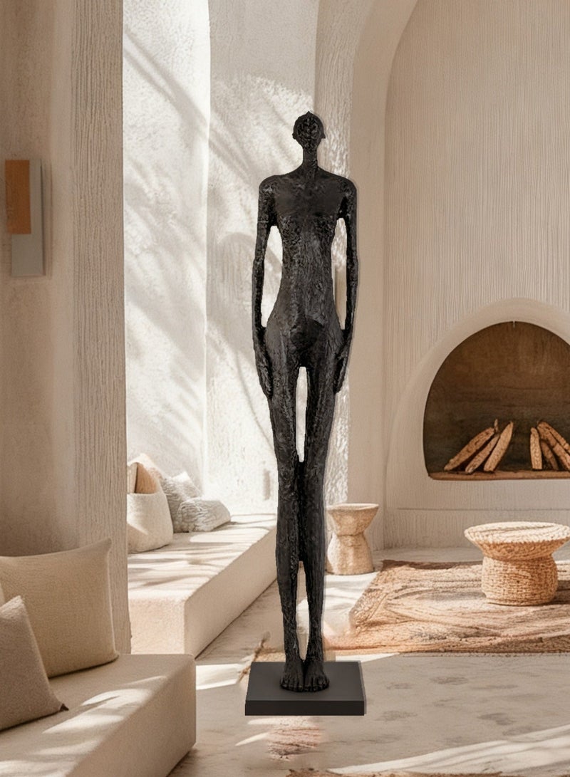 Abstract Human Body Sculpture Floor Statue - Modern Minimalist Art Decor, FRP Material, Large Black Standing Sculpture for Living Room/Hallway/Hotel Lobby - Image 1