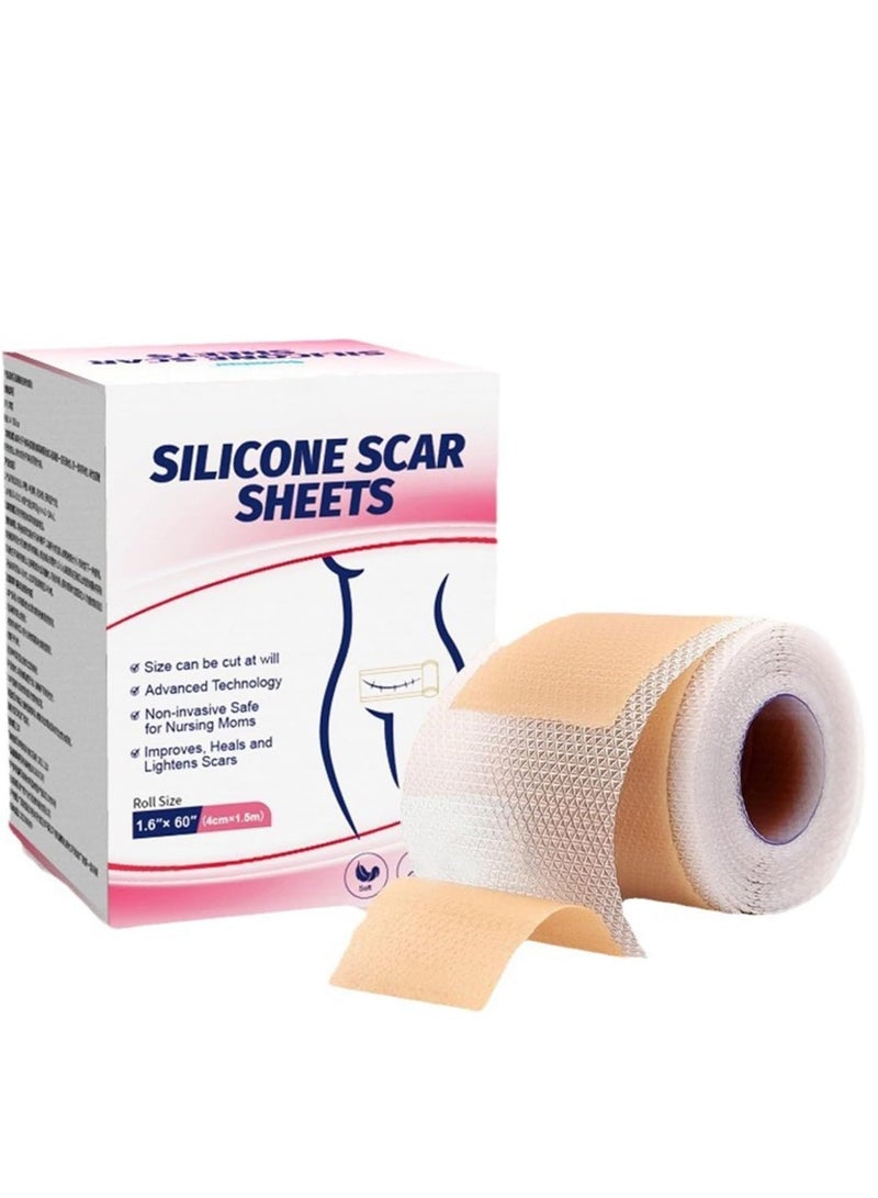 Bukela Silicone Scar Sheets (4cm*1.5m), Medical Grade Soft Silicone Scar Tape Roll, Reusable Scar Silicone Strips, Professional Scar Removal Sheets for C-Section, Surgery, Burn, Keloid, Acne - Image 1