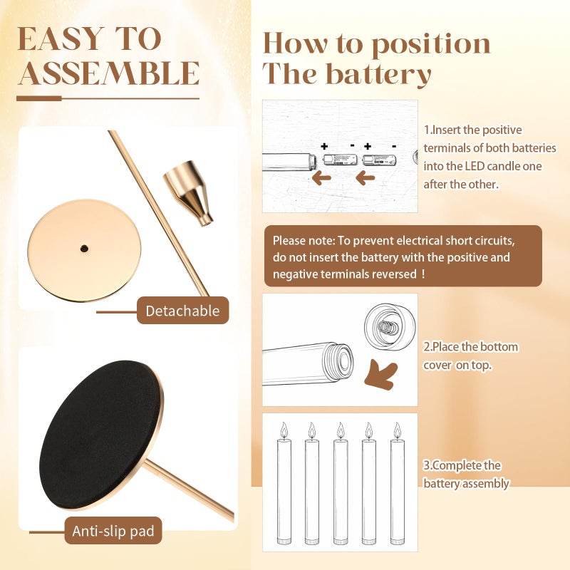 FillTouch 30 Pcs Gold Candlestick Holders with Flameless LED Candles Bulk Includes 15 Metal Candle Holders 15 Ivory Battery Operated Taper Candles for Wedding Valentines Table Centerpieces Home Decor - Image 4