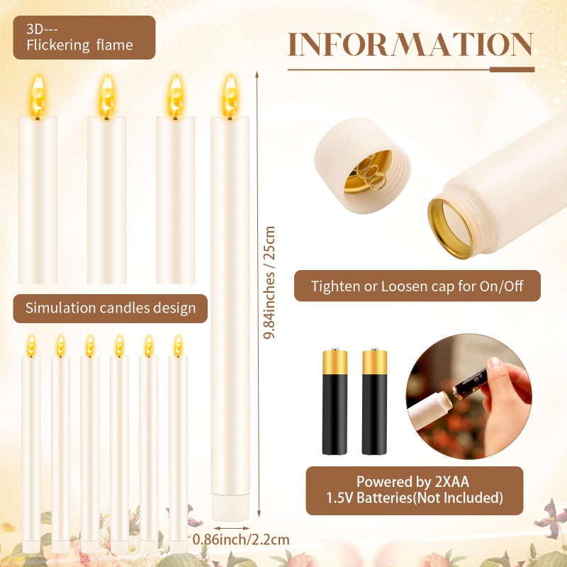 FillTouch 30 Pcs Gold Candlestick Holders with Flameless LED Candles Bulk Includes 15 Metal Candle Holders 15 Ivory Battery Operated Taper Candles for Wedding Valentines Table Centerpieces Home Decor - Image 2
