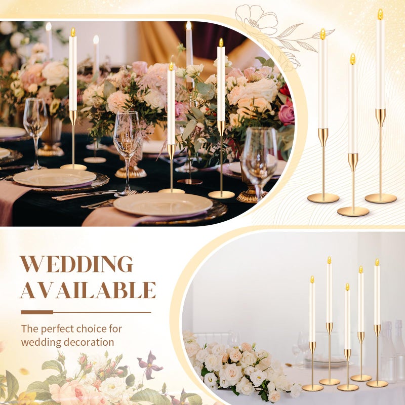 FillTouch 30 Pcs Gold Candlestick Holders with Flameless LED Candles Bulk Includes 15 Metal Candle Holders 15 Ivory Battery Operated Taper Candles for Wedding Valentines Table Centerpieces Home Decor - Image 3