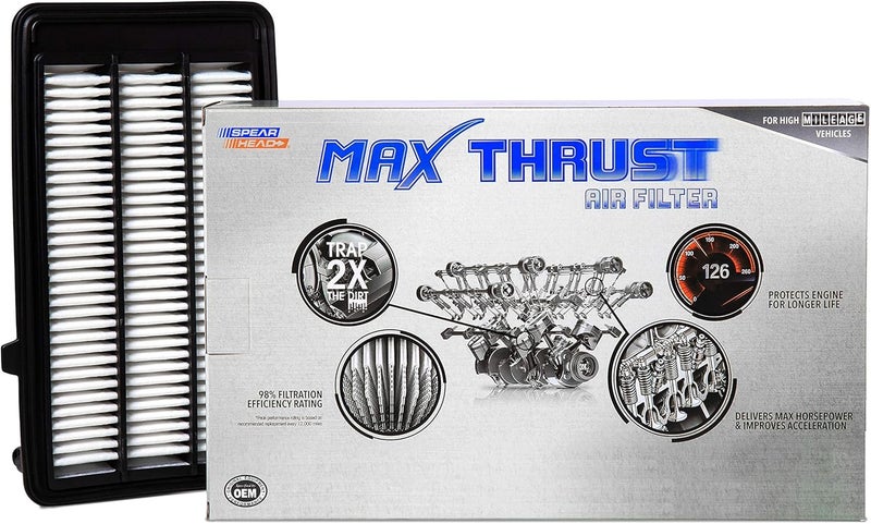 SPEARHEAD MPG Defense Max Thrust Engine Air Filter For All Mileage Vehicles, Fits Like OEM, Restores MPG & Acceleration (MT-050) - Image 1