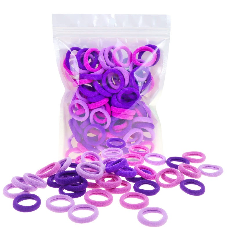 100 Pack Purple colorful Nylon Small Elastics Hair ties Toddlers Ponytail holder