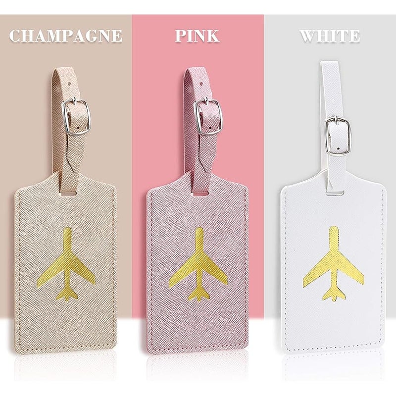 6 Pieces Luggage Tags Suitcase Tag Travel Bag Labels Leather Instrument Baggage Bag Luggage Tags for Travel Bag Suitcase (Black, Gray, Pink, Red, White, Champagne Gold) - Image 5