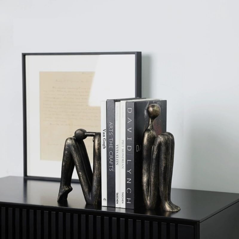 Book Holder- Decorative Thinker Book Ends, Bookends, Heavy Book Stopper Holder Nonskid for Shelves Living Room Office Home Decor Bronze - Image 5