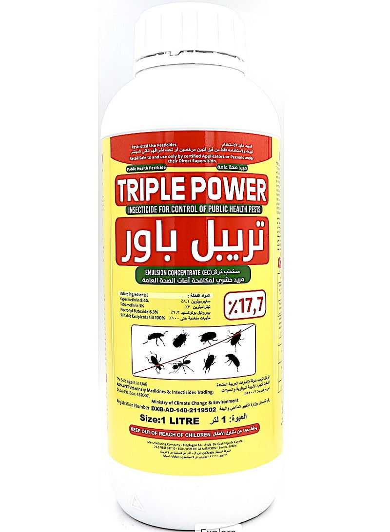 Generic TRIPLE POWER® Public Health/Household Insecticide Cypermethrin 8.4% Tetramethrim 3% & Piperonyl Butoxide 6.3% 1Ltr  - Image 1