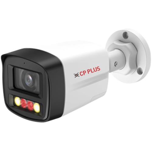 CP PLUS كاميرا IP بullet مزدوجة الضوء بدقة 2 ميجابكسل من CP Plus | 1080p Full HD | ضوء دافئ + رؤية ليلية بالأشعة تحت الحمراء 30م | ميكروفون ومكبر صوت مدمجان | PoE، كاميرا خارجية IP67 - Image 1