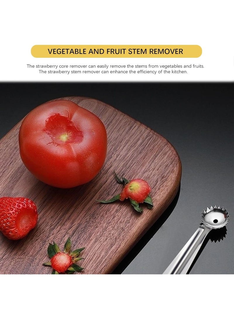 SYOSI أداة نزع لب الطماطم، أداة نزع لب الفراولة ومجموعة كرات الفواكه والخضروات، أدوات مطبخ من الفولاذ المقاوم للصدأ لتحضير الفواكه والطهي بسهولة، أدوات متينة وعملية للاستخدام المنزلي أو في المطاعم، 4 قطع - Image 5