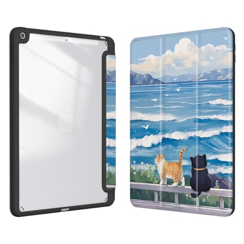Xkladz Case for iPad 9th / 8th / 7th Generation (2021/2020/2019) 10.2 inch, Case with Pencil Holder, Stand Clear Back Cover Cute Cool Design for Women Girls, Auto Sleep/Wake, Cute Cat - Image 1