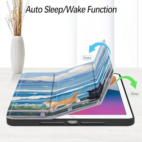 Xkladz Case for iPad 9th / 8th / 7th Generation (2021/2020/2019) 10.2 inch, Case with Pencil Holder, Stand Clear Back Cover Cute Cool Design for Women Girls, Auto Sleep/Wake, Cute Cat - Image 2