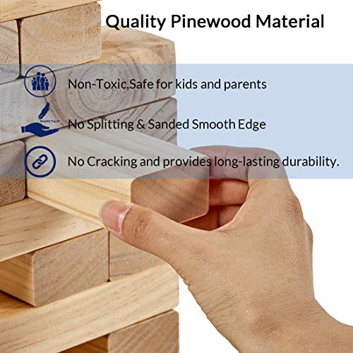 ApudArmis Giant Tumble Tower Stack from 2Ft to Over 42Ft 54 PCS Pine Wooden Stacking Timber Game with 1 Dice Set Classic Block Giant Outdoor Game for Teens Adults Family - Image 5