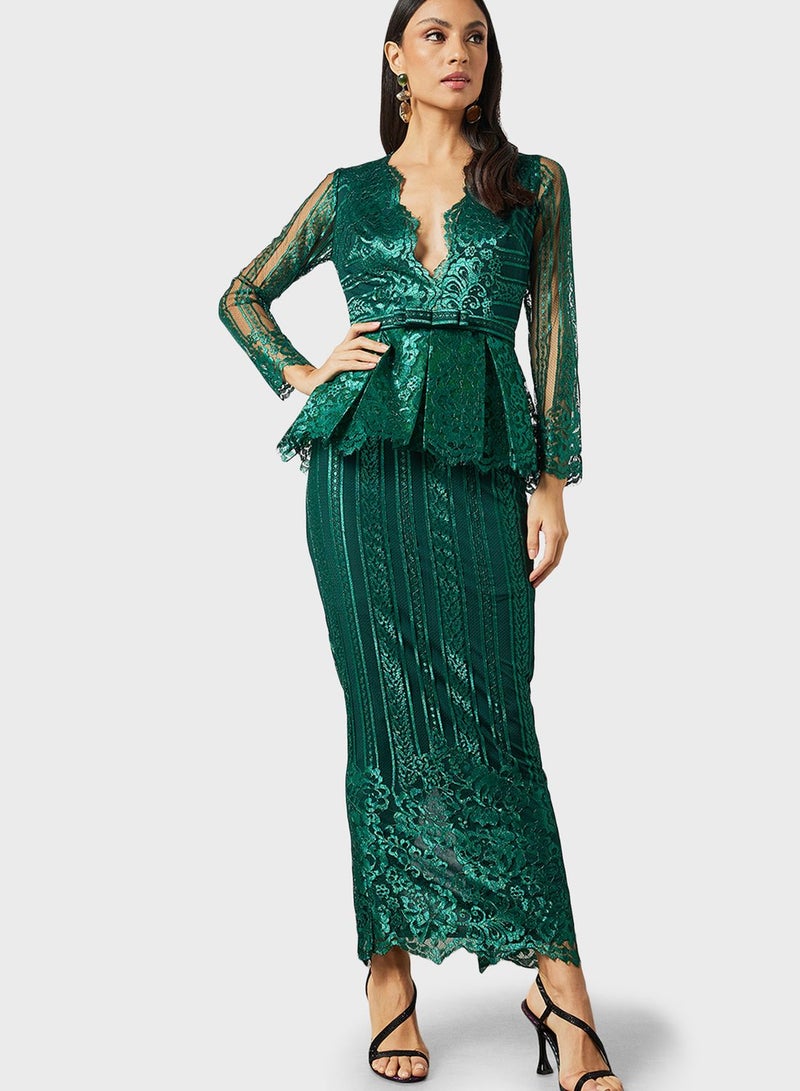 Threadz by Ajooni Lace Peplum Evening Dress - Image 1