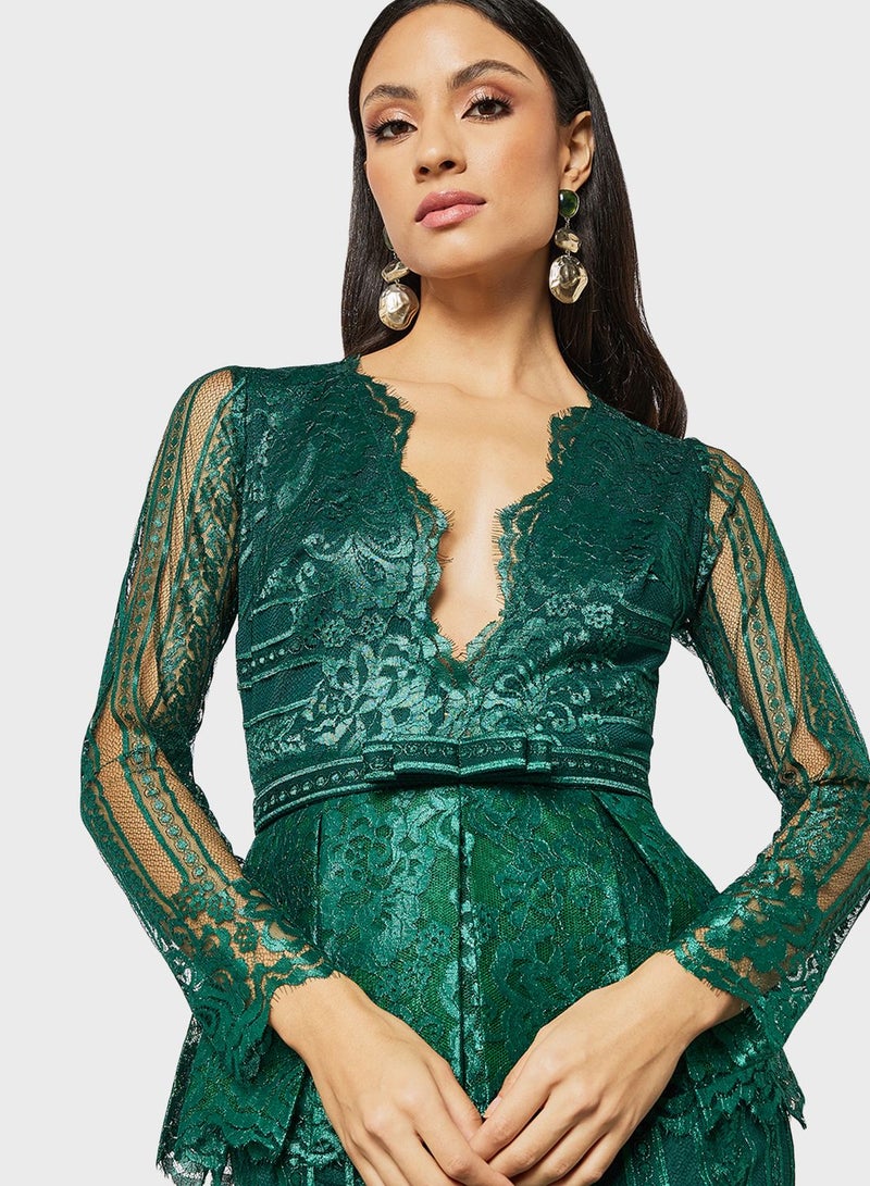 Threadz by Ajooni Lace Peplum Evening Dress - Image 3