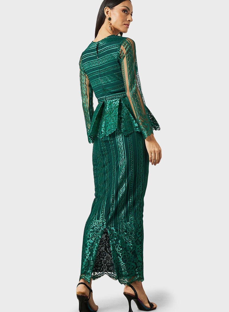 Threadz by Ajooni Lace Peplum Evening Dress - Image 2