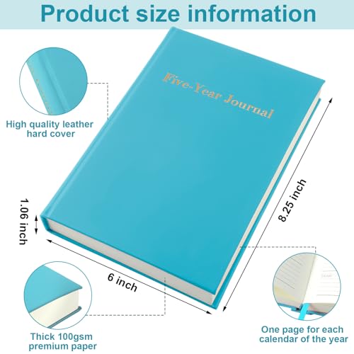 Resurhang Hard Cover 5 Year Journal 6 x 8.5 Inch 5 Year Memory Notebook Daily Journal, Yearly Undated Diary Life Planner Log Book Gifts for Men and Women (Turquoise) - Image 2