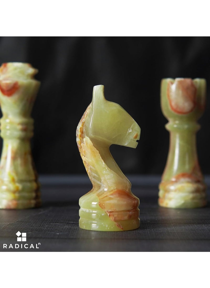 RADICALn RADICALn Handmade White and Green Onyx Marble Full Chess Game Original Marble Chess Set  - Image 3