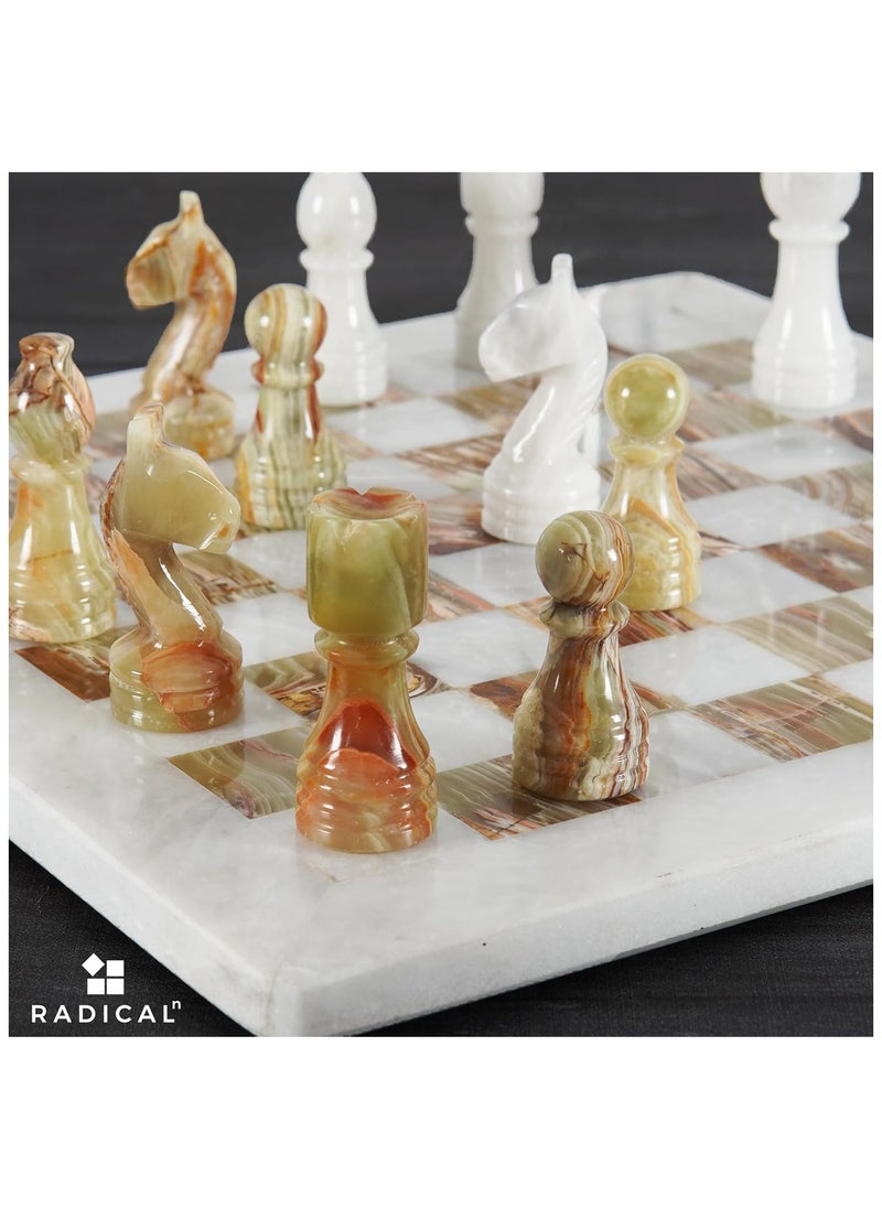 RADICALn RADICALn Handmade White and Green Onyx Marble Full Chess Game Original Marble Chess Set  - Image 4