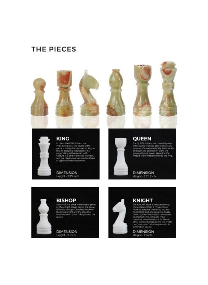 RADICALn Handmade White and Green Onyx Marble Full Chess Game Original Marble Chess Set