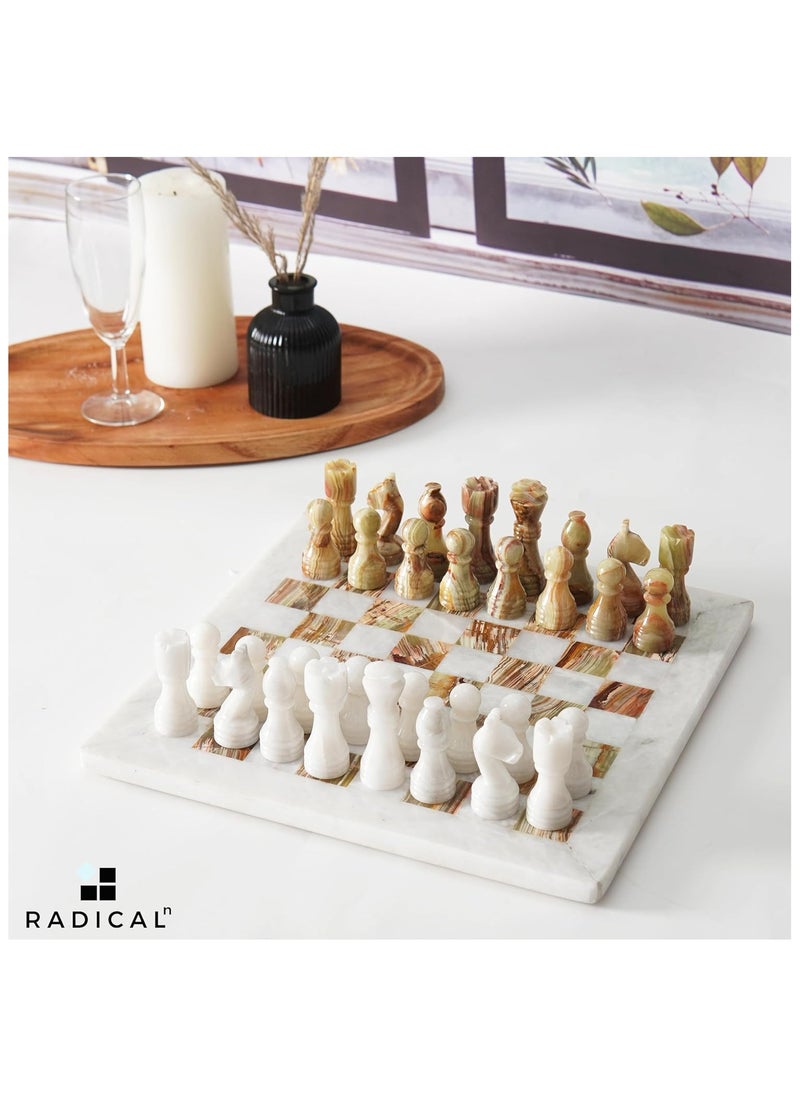 RADICALn RADICALn Handmade White and Green Onyx Marble Full Chess Game Original Marble Chess Set  - Image 2