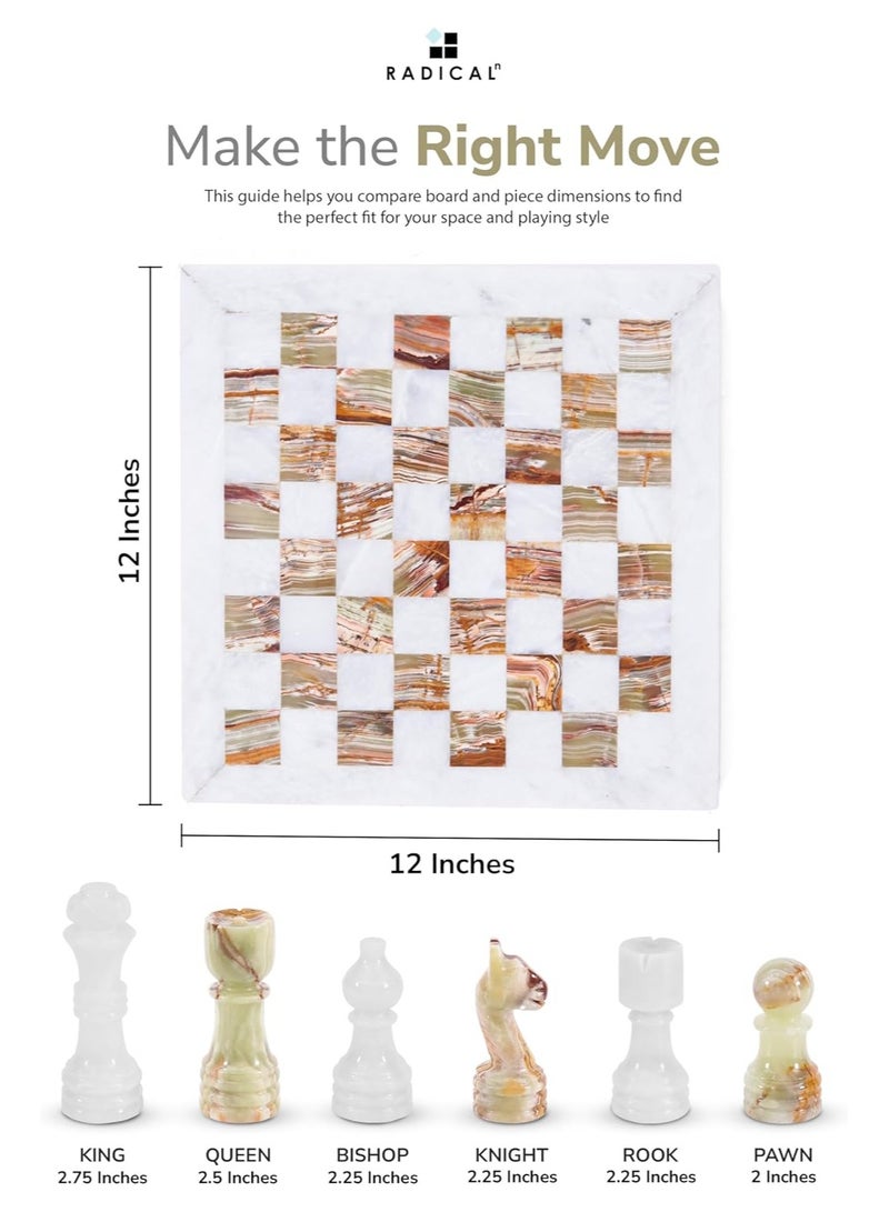 RADICALn Marble Chess Set 12'' Inches White and Green Onyx Handmade Luxury Board Games for Adults, Ideal Marble Chess Board Game Set & Chess Pieces for Home Decor - Image 2