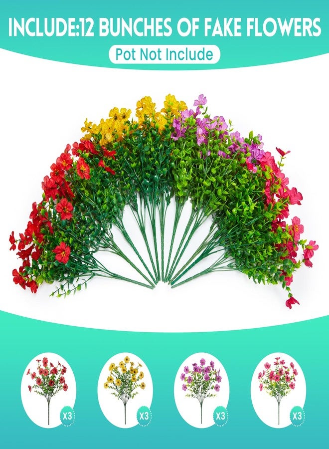 Hrobek Artificial Fake Flowers for Outdoor Outside Decor, 12 Bundles Faux Plants Silk Realistic Flower, UV Resistant Look Real Plastic Decorations for Porch Home Patio Balcony, and Yard - Image 2