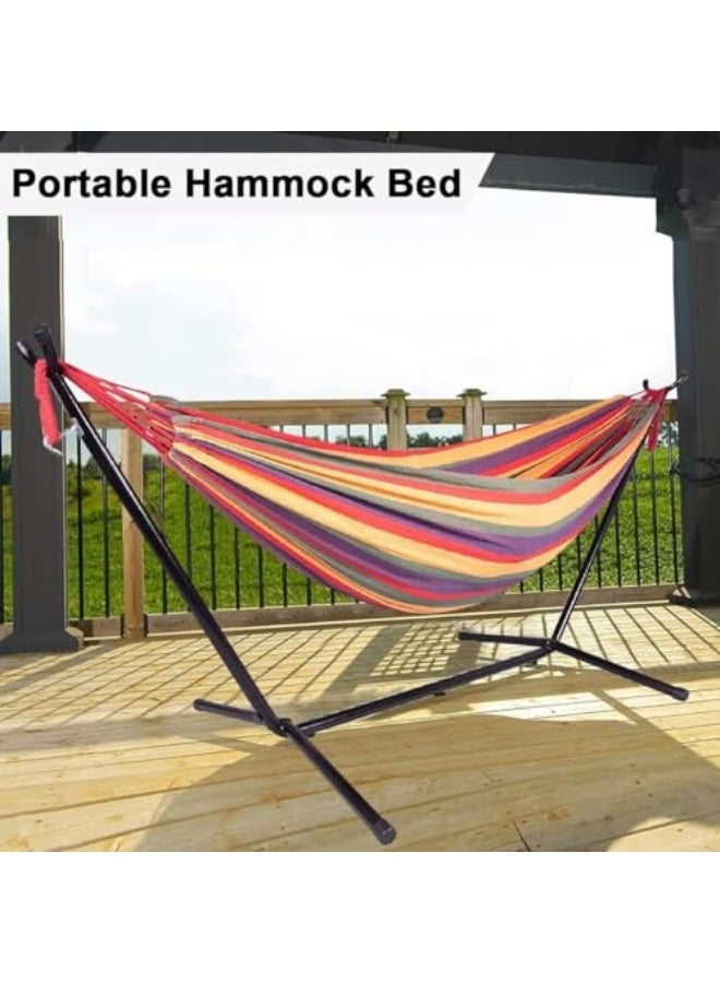 Generic HOOKOR Double Hammock,Portable Hammock with Steel Stand, Folding Double 2 Person Heavy Duty Freestanding Hammock with Carring Bag for Camping Garden Patio Yard Backyard Outdoor  - Image 2
