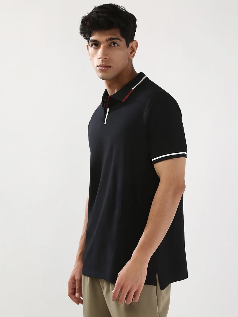 Urbano Fashion  Urbano Fashion Men's Black Solid Regular Fit Half Sleeve Cotton Polo T-Shirt  | Best Price UAE