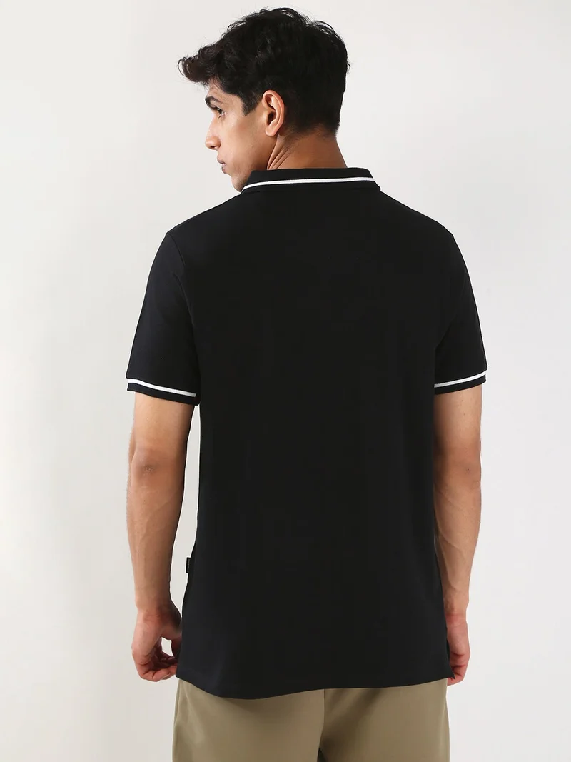 Urbano Fashion  Urbano Fashion Men's Black Solid Regular Fit Half Sleeve Cotton Polo T-Shirt  | Best Price UAE