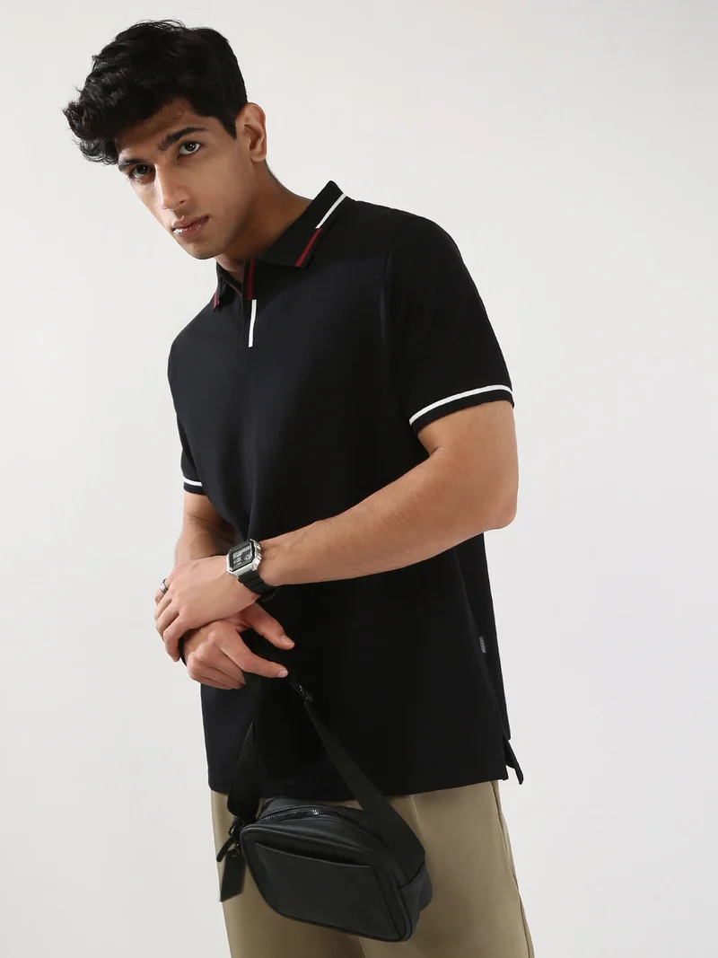 Urbano Fashion Men's Black Solid Regular Fit Half Sleeve Cotton Polo T-Shirt
