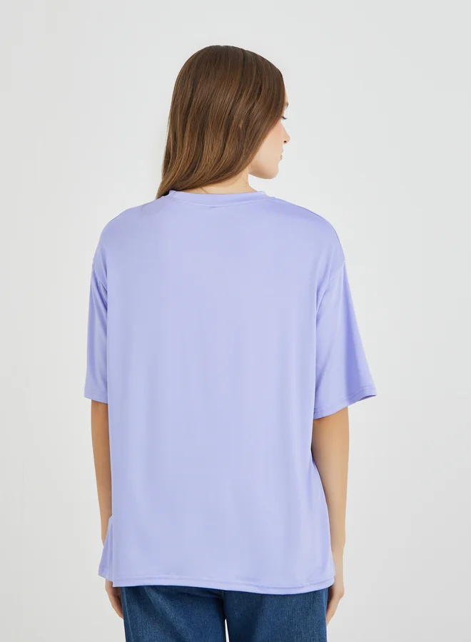 Take Two Take Two Solid Oversized Round Neck T-Shirt