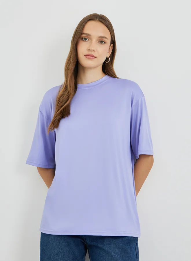 Take Two Take Two Solid Oversized Round Neck T-Shirt