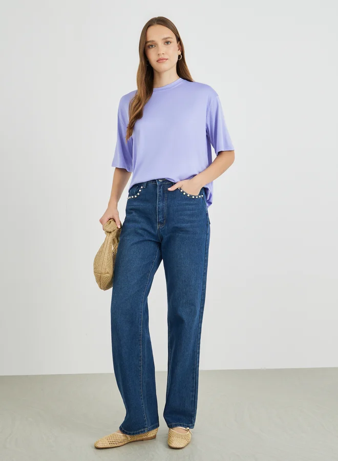 Take Two Take Two Solid Oversized Round Neck T-Shirt