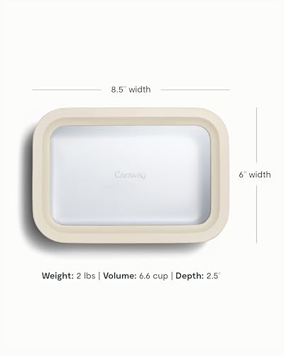 Caraway Glass Food Storage, 6.6 Cup Glass Container,Ceramic Coated Food Container,Easy to Store, Non Toxic, Non Stick Lunch Box Container with Glass Lids. Dishwasher, Oven,Square Shape,Cream - Image 3
