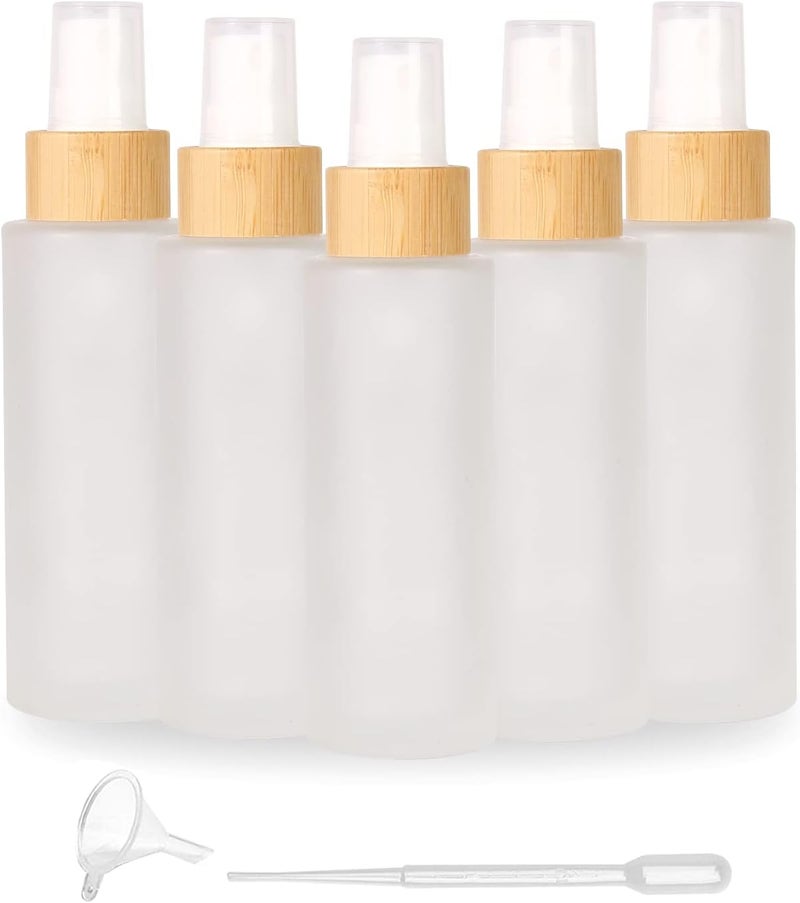 COSIDEA 6PCS Empty Bamboo 60 ml frosted gray glass spray bottle with fine mist sprayer, suitable for Watery products, etc. (Bamboo spray)