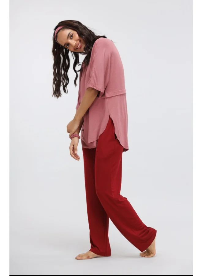 NeceSera Rhubarb Straight Modal Lounge Set with Long Top