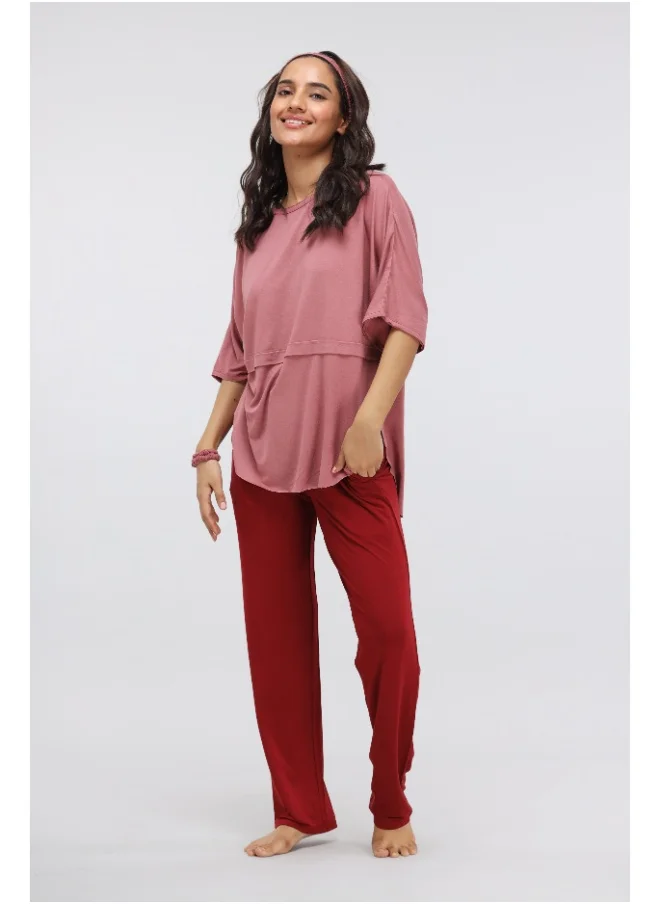 NeceSera Rhubarb Straight Modal Lounge Set with Long Top