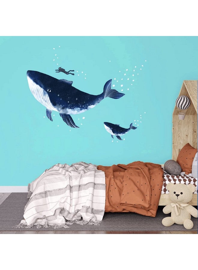 iinuu Watercolor Whale Mother and Child Wall Decal Peel and stick Under The Sea Wall Stickers for Kids Room Nursery Boys Bedroom Playroom Ocean Room Decor - Image 1