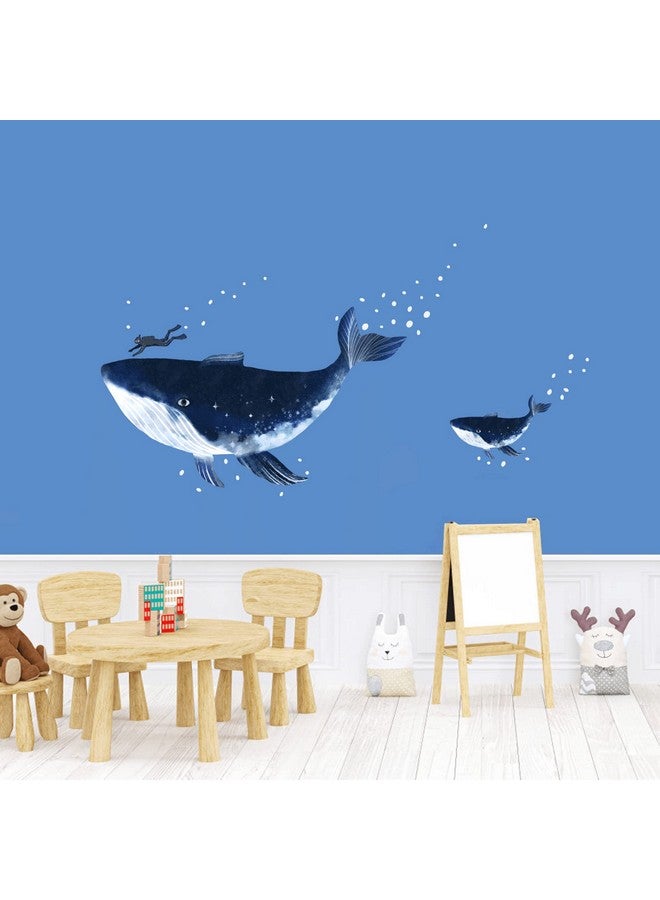 iinuu Watercolor Whale Mother and Child Wall Decal Peel and stick Under The Sea Wall Stickers for Kids Room Nursery Boys Bedroom Playroom Ocean Room Decor - Image 4