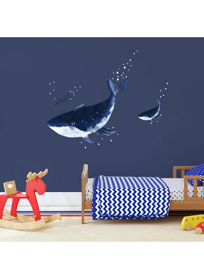 iinuu Watercolor Whale Mother and Child Wall Decal Peel and stick Under The Sea Wall Stickers for Kids Room Nursery Boys Bedroom Playroom Ocean Room Decor - Image 3