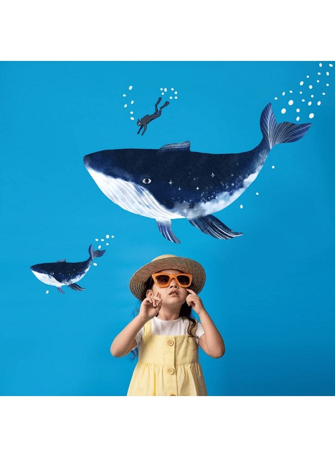 iinuu Watercolor Whale Mother and Child Wall Decal Peel and stick Under The Sea Wall Stickers for Kids Room Nursery Boys Bedroom Playroom Ocean Room Decor - Image 2
