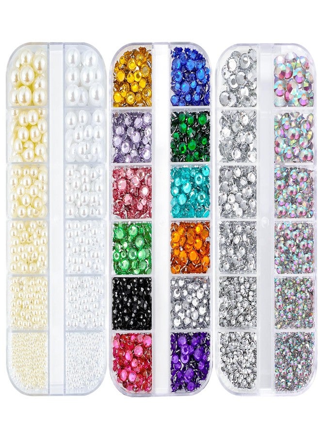 Canvalite Rhinestones for Face Colorful Face Gems AB & Clear Face Jewels White & Beige Half Pearls Face Rhinestones Kit with Quick Dry Makeup Glue, Rhinestones Picker, Tweezers for Makeup - Image 1