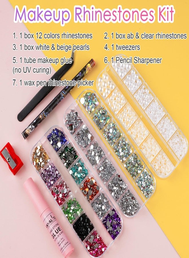 Canvalite Rhinestones for Face Colorful Face Gems AB & Clear Face Jewels White & Beige Half Pearls Face Rhinestones Kit with Quick Dry Makeup Glue, Rhinestones Picker, Tweezers for Makeup - Image 2