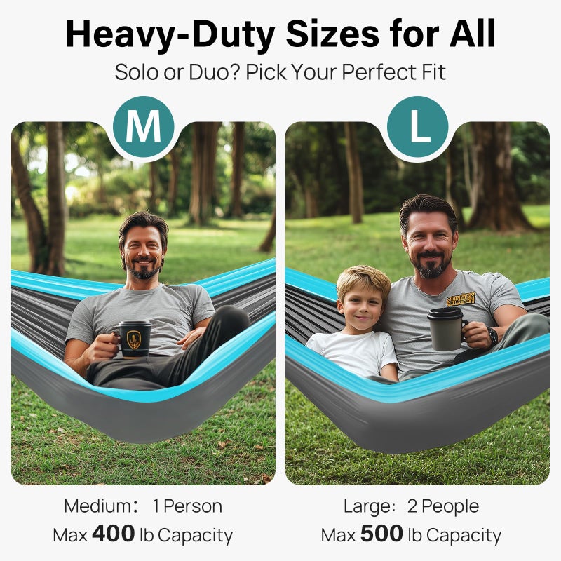 Kootek Camping Hammock 500 lbs Capacity, Portable Hammocks with Tree Straps & Attached Carry Bag, Camping Essentials Gear, Perfect for Outside Indoor Hiking Beach Backpack Travel - Image 2