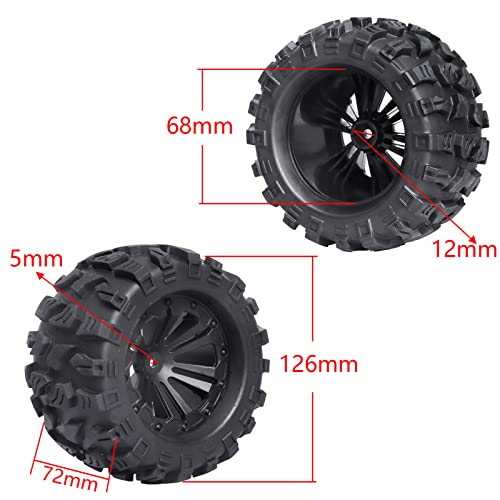CrazyHobby 4Pcs 2.8 Preglued Mounted OD 125mm 1/10 RC Truck Tires and Wheels 12mm Hex Hubs for Traxxas Stampede Rustler VXL 4x4 2WD Redcat Volcano EPX Pro Exceed Infinitive - Image 4