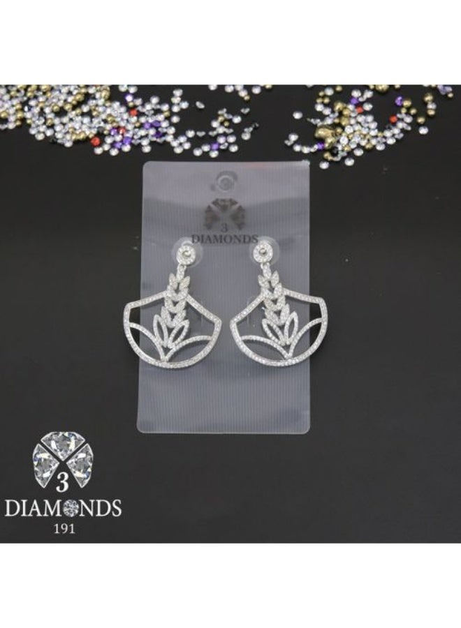 3Diamonds Shield Leaf Drop Earrings, Platinum & Rhodium Plated, Zircon Sparkle - Image 2